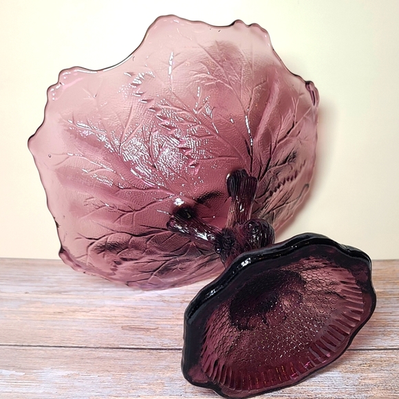 Portieux Vallerysthal Amethyst Glass Botanical Tree Trunk Pedestal Compote VTG - Picture 7 of 16